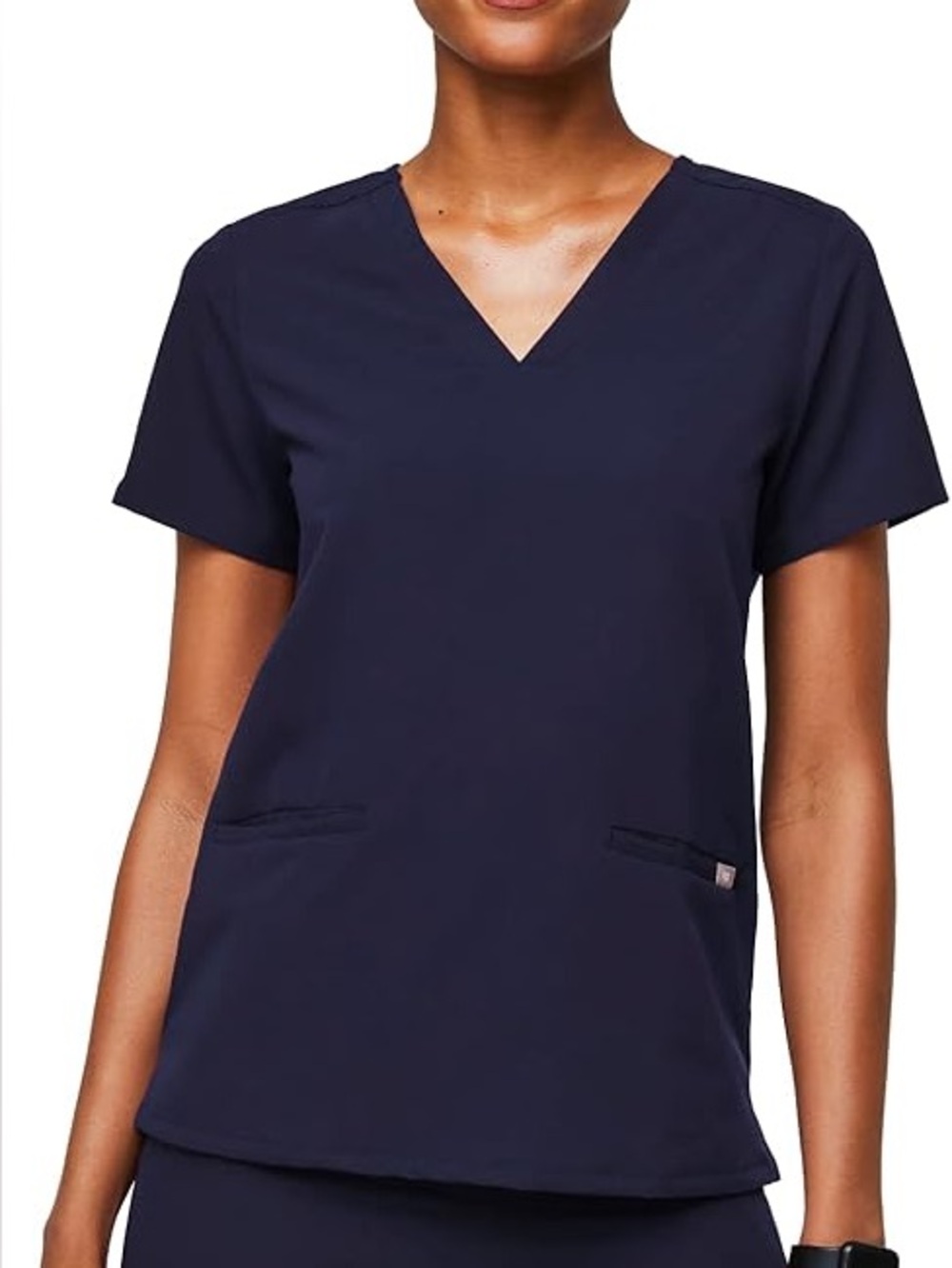 Figs Navy Short Sleeve V‑Neck Scrub Top